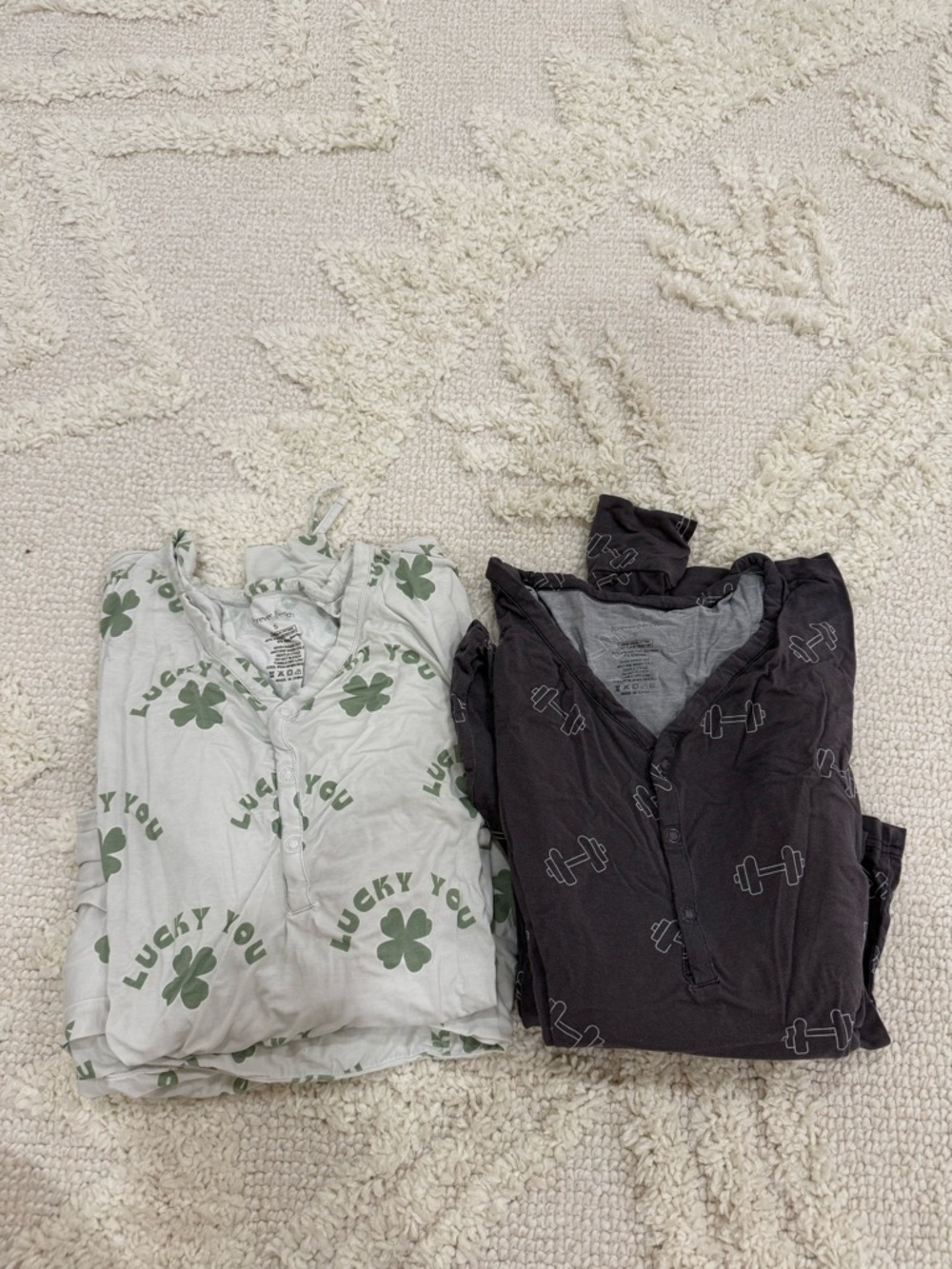 Women’s Pajama Set - Green Clover & Charcoal Dumbbell Prints